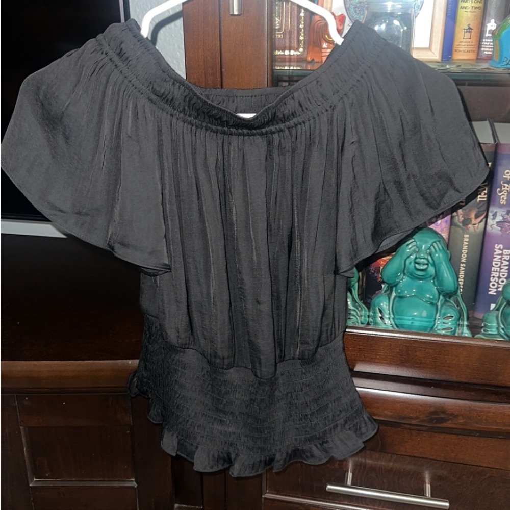 INC International Concepts Black Off-Shoulder Blouse